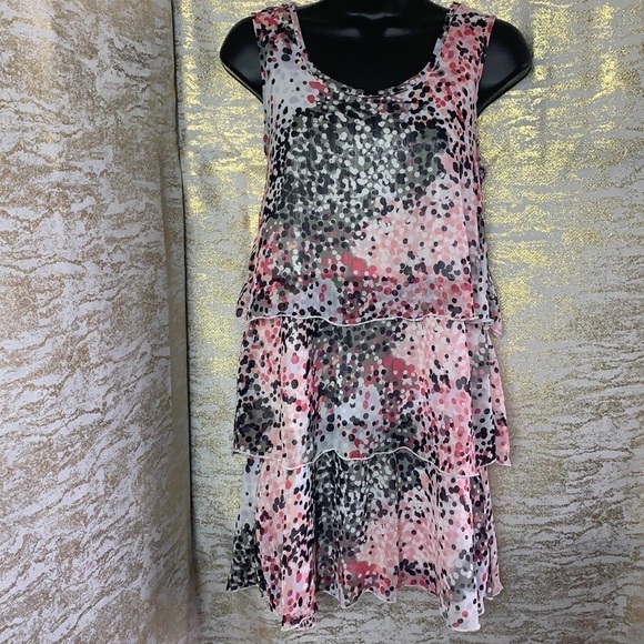 H&M Collection Pink/Grey Asymmetrical Polka Dot Layered Mini Dress Size M - Picture 2 of 11